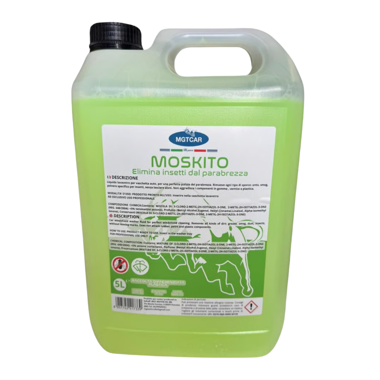 MGTCAR Liquido Lavavetri Moskito – Elimina Insetti dal Parabrezza – 5 Litri