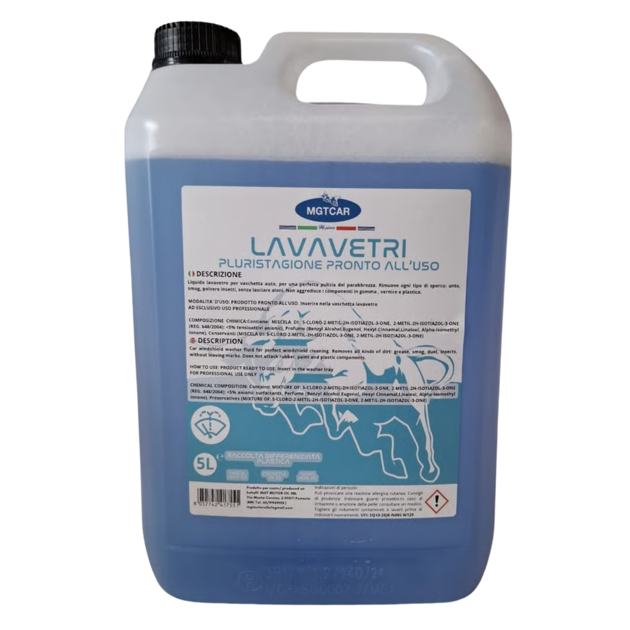 MGTCAR Liquido Lavavetri Pluristagione Pronto all’Uso – 5 Litri