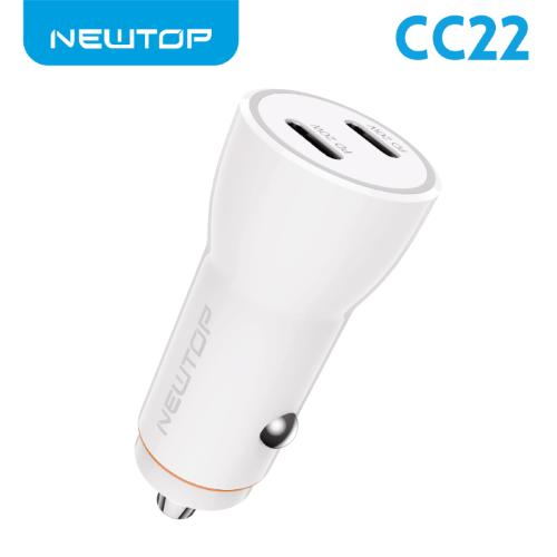 CARICATORE AUTO PER SMARTPHONE ACCENDISIGARI 40W FAST CHARGER CC22 NEWTOP BIANCO