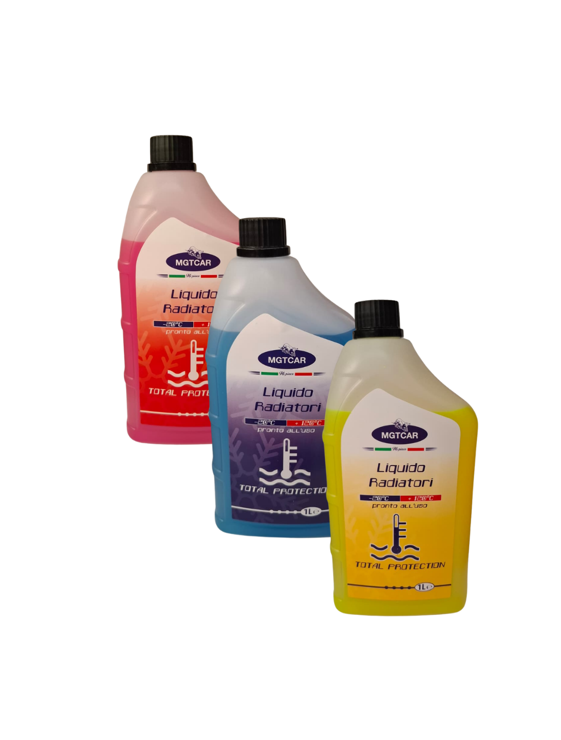 MGTCAR Liquido Radiatore Pronto all'Uso 1 Litro | Rosso, Blu e Giallo | Protezione -20°C +120°C