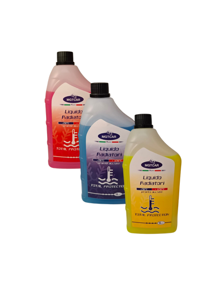 MGTCAR Liquido Radiatore Pronto all'Uso 1 Litro | Rosso, Blu e Giallo | Protezione -20°C +120°C