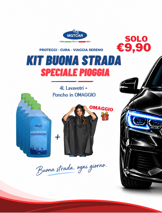 KIT BUONA STRADA – SPECIALE PIOGGIA ☔  4L Lavavetri + Poncho antipioggia in OMAGGIO