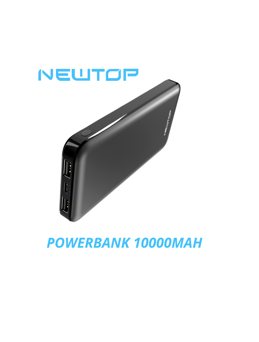 Power Bank 10.000 mAh con Doppia Porta USB – Nero | NEWTOP