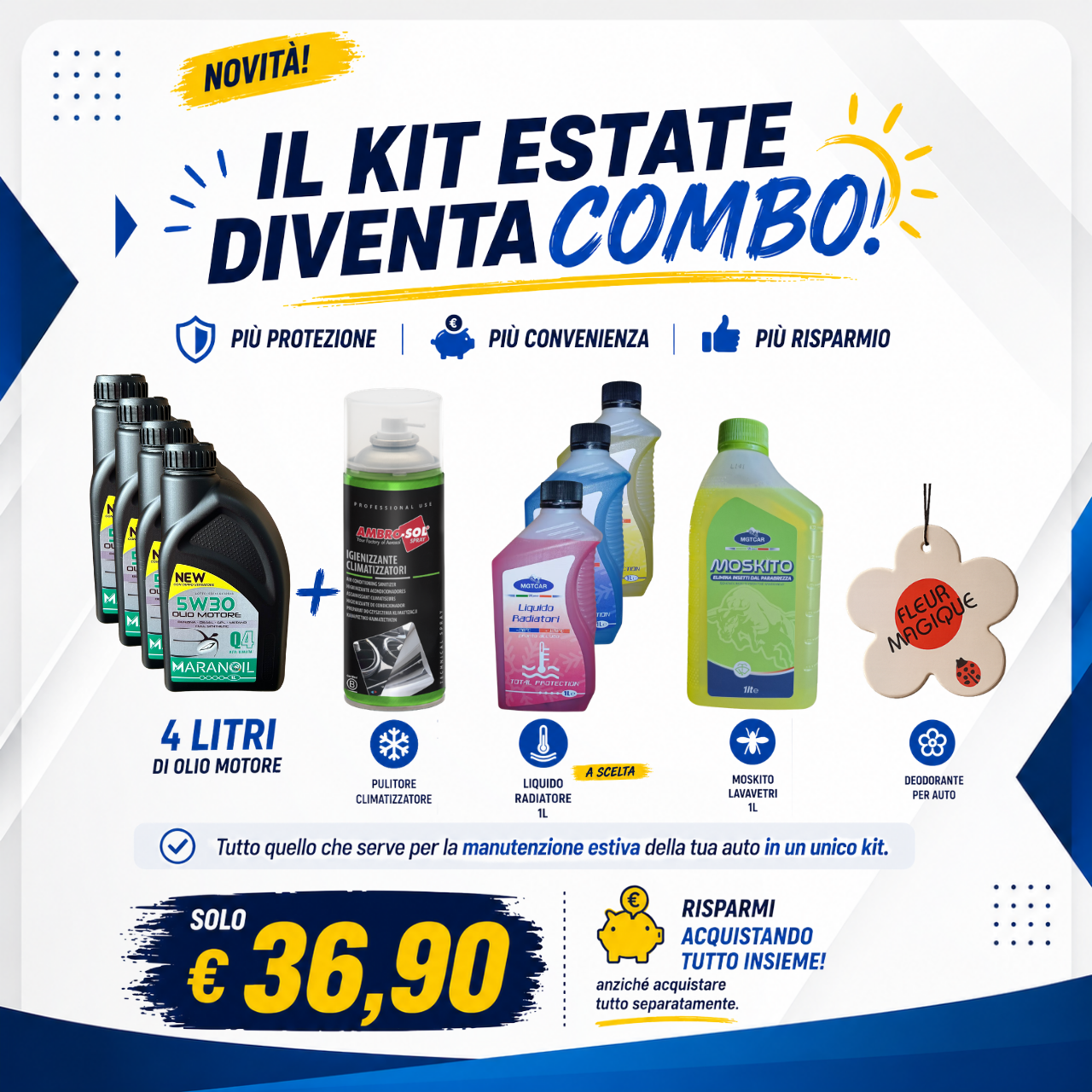 ☀️ KIT COMBO ESTATE – 4L Olio Motore + Kit Manutenzione Estiva