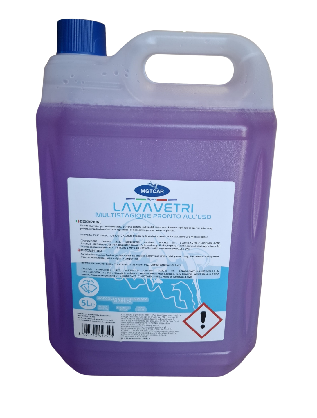 MGTCAR Liquido Lavavetri Pluristagione Pronto all’Uso – 5 Litri