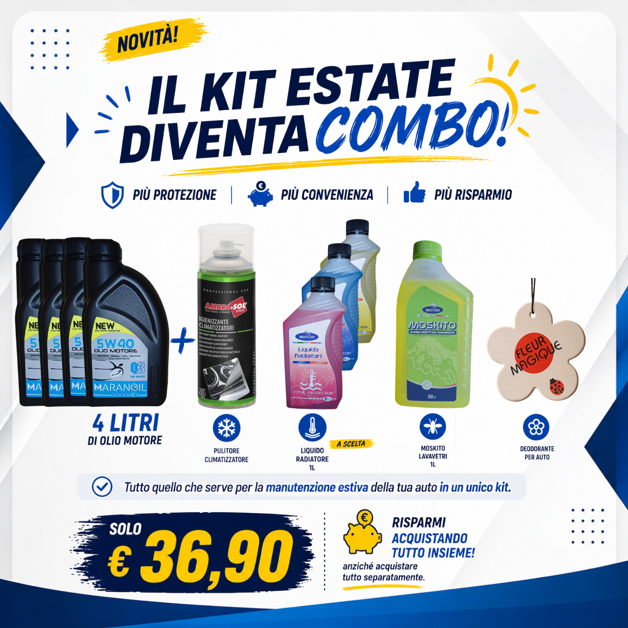 ☀️ KIT COMBO ESTATE – 4L Olio Motore + Kit Manutenzione Estiva